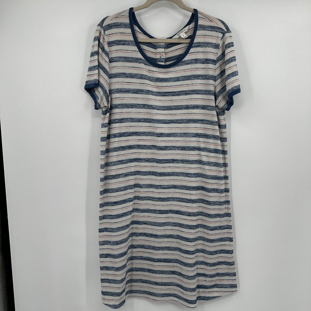 Market & Spruce Womens XL Striped T-Shirt Dress Navy Blue Coral Back Button Knit